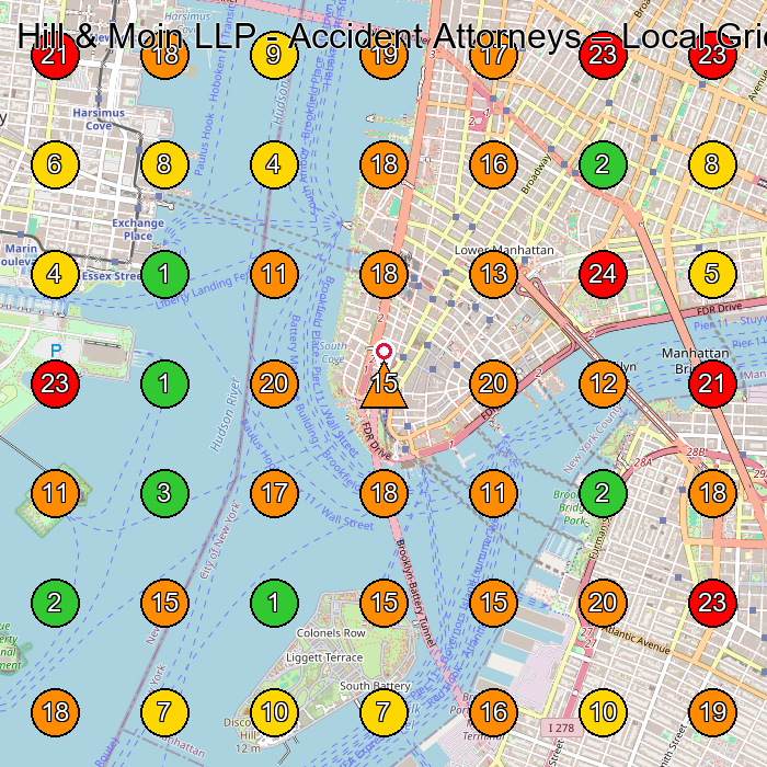 Hill & Moin LLP - Accident Attorneys Personal Injury Attorney GeoGrid ranking map for New York NY